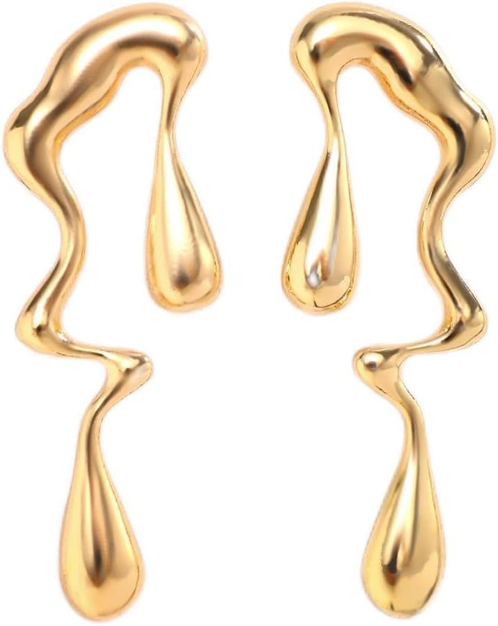 Irregular Waterdrop Earrings for Women Liquid Metal Earrings Thick Hypoallergenic Dangle Earrings Gold Statement Earrings Jewelry Gifts