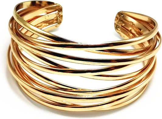 Chunky Gold Cuff Bracelet for Women Gold Line Web Wrist Cuff Bangle Bracelet Fashion Costume Jewelry