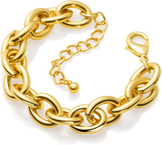 Gold Bracelets for Women 14K Gold Plated Chunky Thick Large Link Chain Bracelet