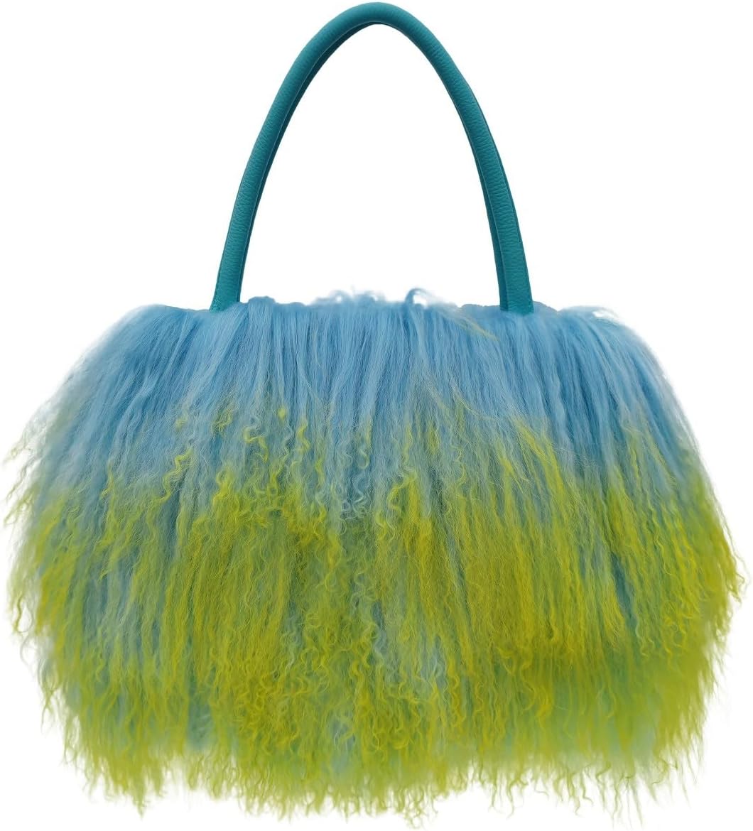 Women Luxury Real Lamb/Mongolian Flush Wool Fur with Genuine Leather Handles Handbag