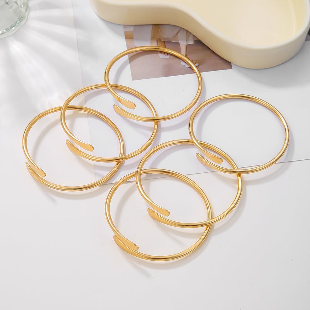 6Pcs Gold Bangle Bracelets for Women - Multi Layer Stackable Textured Bracelets Boho Jewelrys Set.