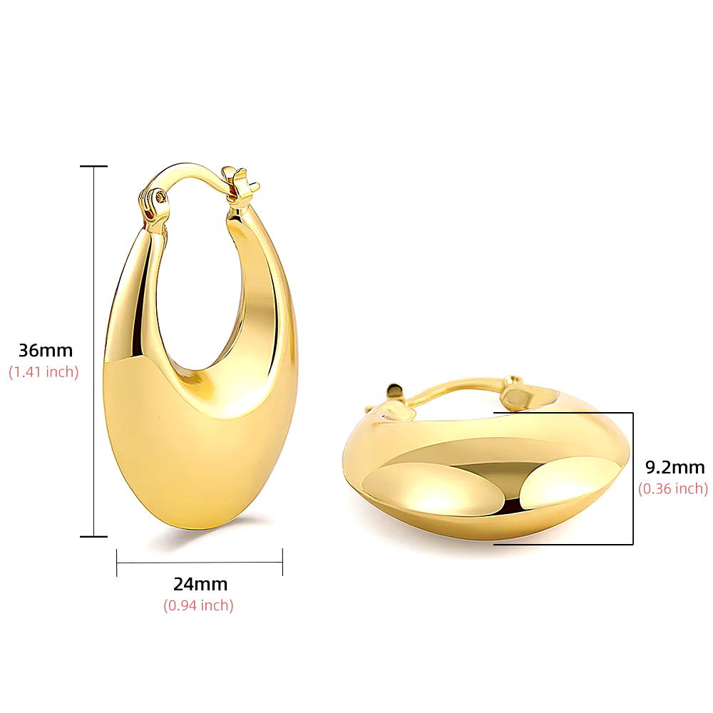 2023 New 18K Gold Plated Smooth Metal Chunky Hoop Earrings Retro Thick Huggie Earring for Women round Circle Statement Jewelry