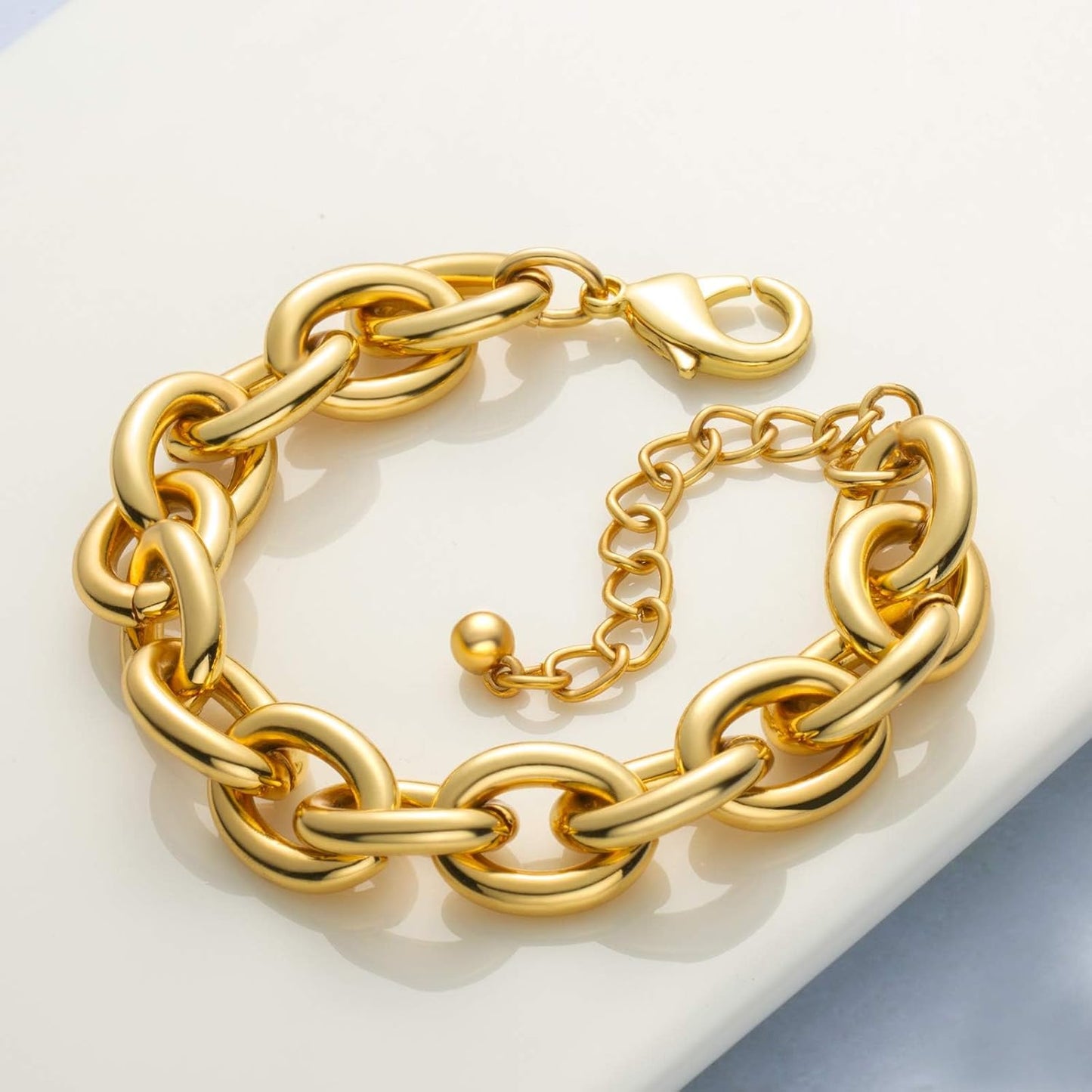 Gold Bracelets for Women 14K Gold Plated Chunky Thick Large Link Chain Bracelet