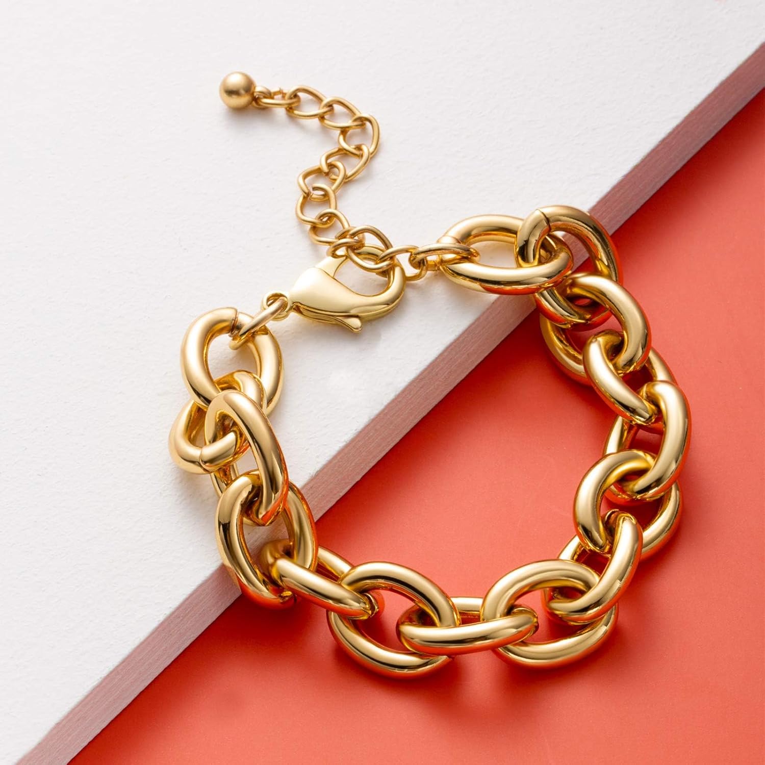 Gold Bracelets for Women 14K Gold Plated Chunky Thick Large Link Chain Bracelet