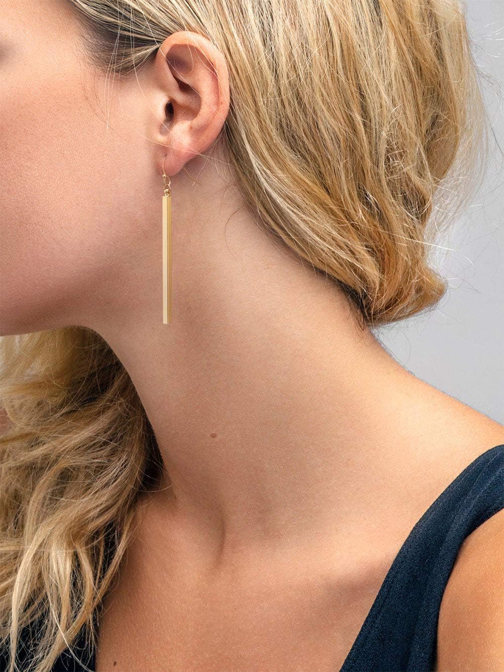 Dainty 18K Gold/Platiunum Silver Long Vertical Bar Drop Dangle Earring Minimal Hanging Earrings Geometric Jewelry for Women