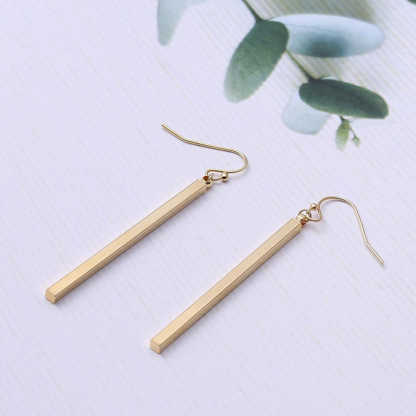 Dainty 18K Gold/Platiunum Silver Long Vertical Bar Drop Dangle Earring Minimal Hanging Earrings Geometric Jewelry for Women