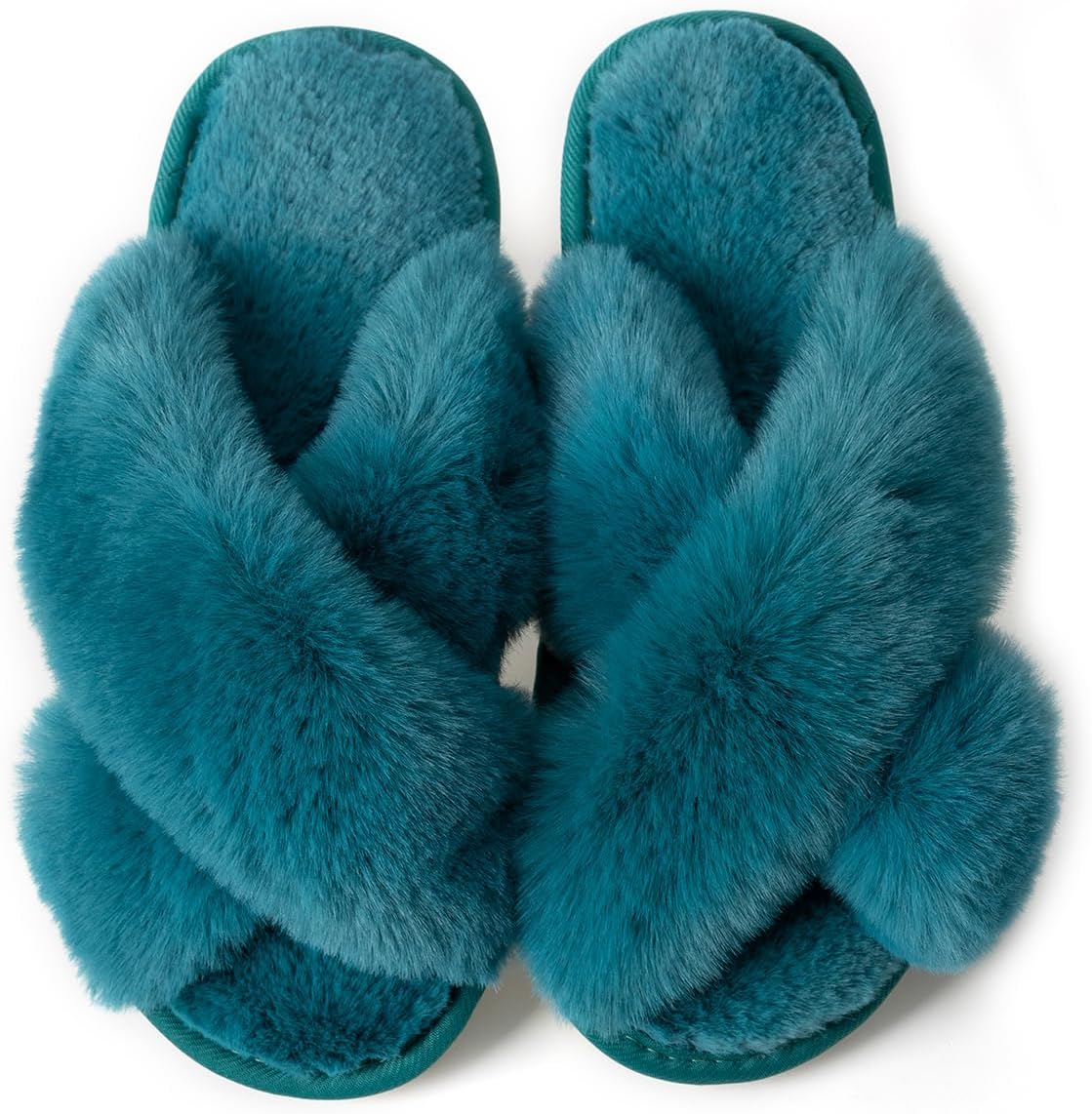 Women'S Cross Band Fuzzy Slippers Fluffy Open Toe House Slippers