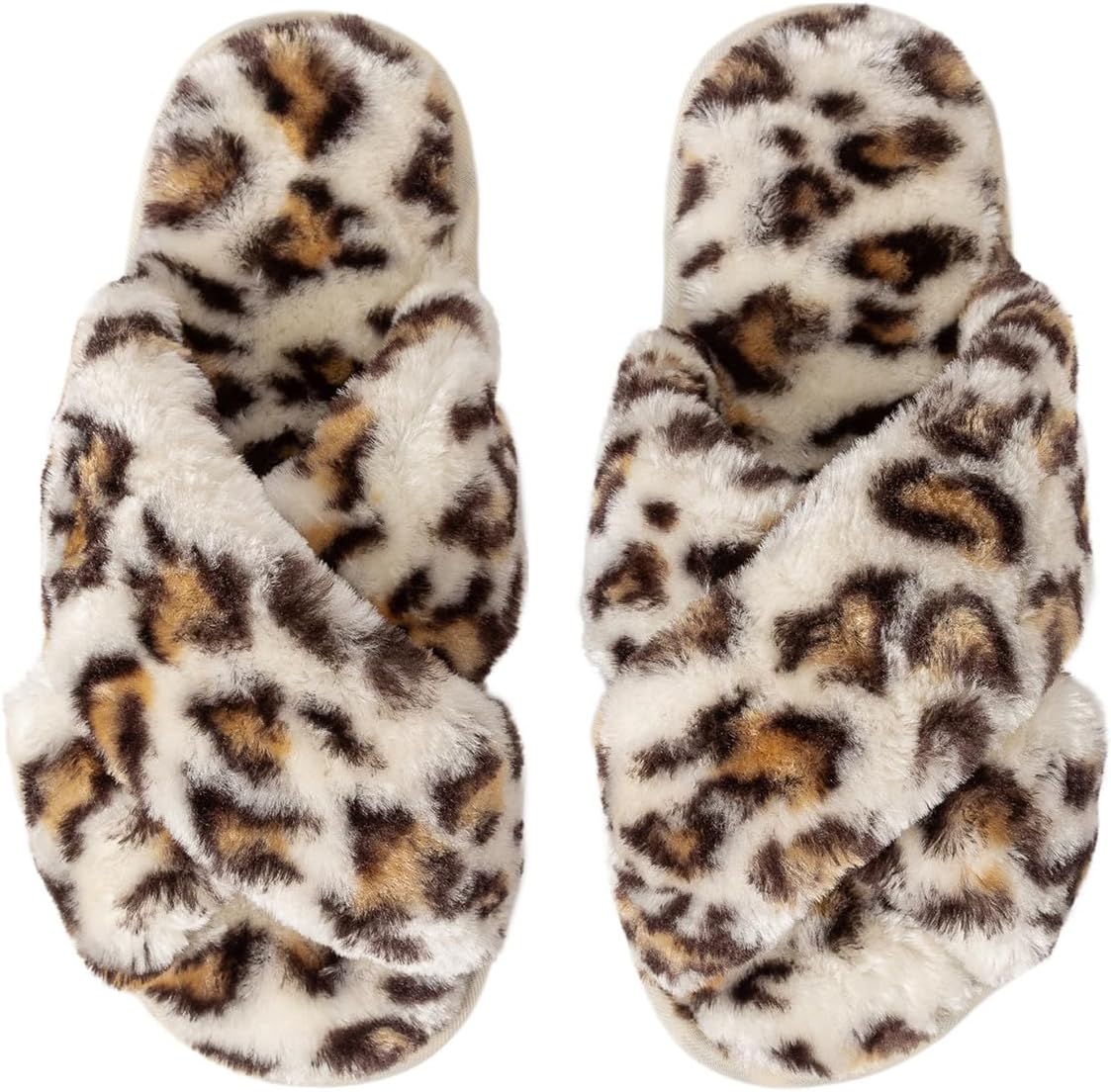 Women'S Cross Band Fuzzy Slippers Fluffy Open Toe House Slippers