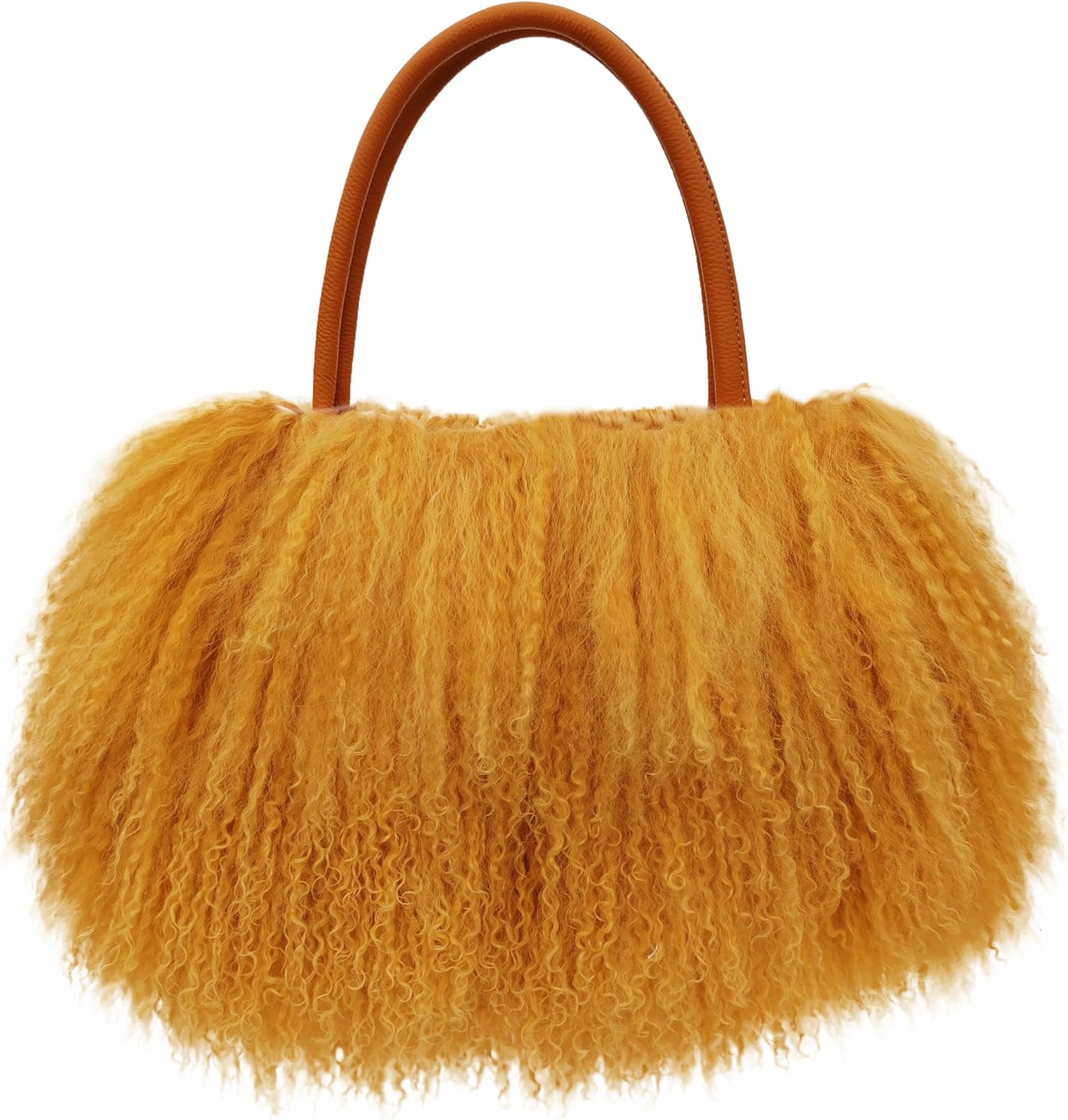 Women Luxury Real Lamb/Mongolian Flush Wool Fur with Genuine Leather Handles Handbag