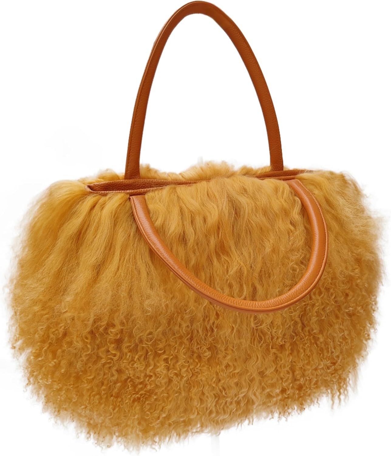 Women Luxury Real Lamb/Mongolian Flush Wool Fur with Genuine Leather Handles Handbag