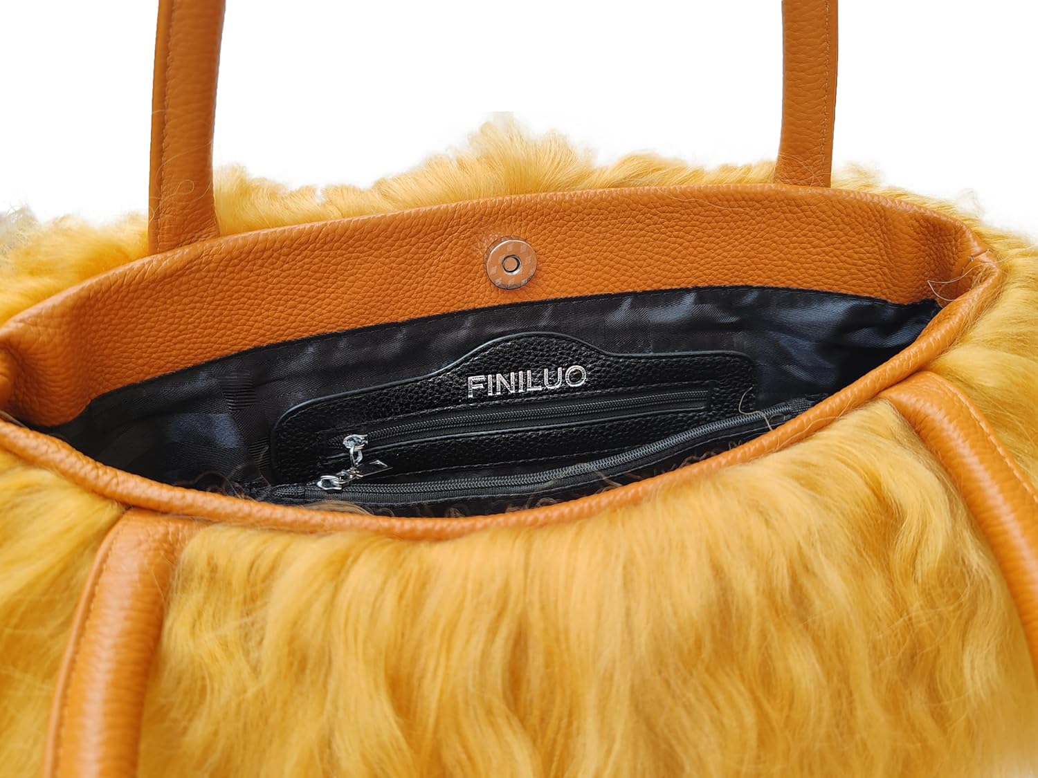 Women Luxury Real Lamb/Mongolian Flush Wool Fur with Genuine Leather Handles Handbag