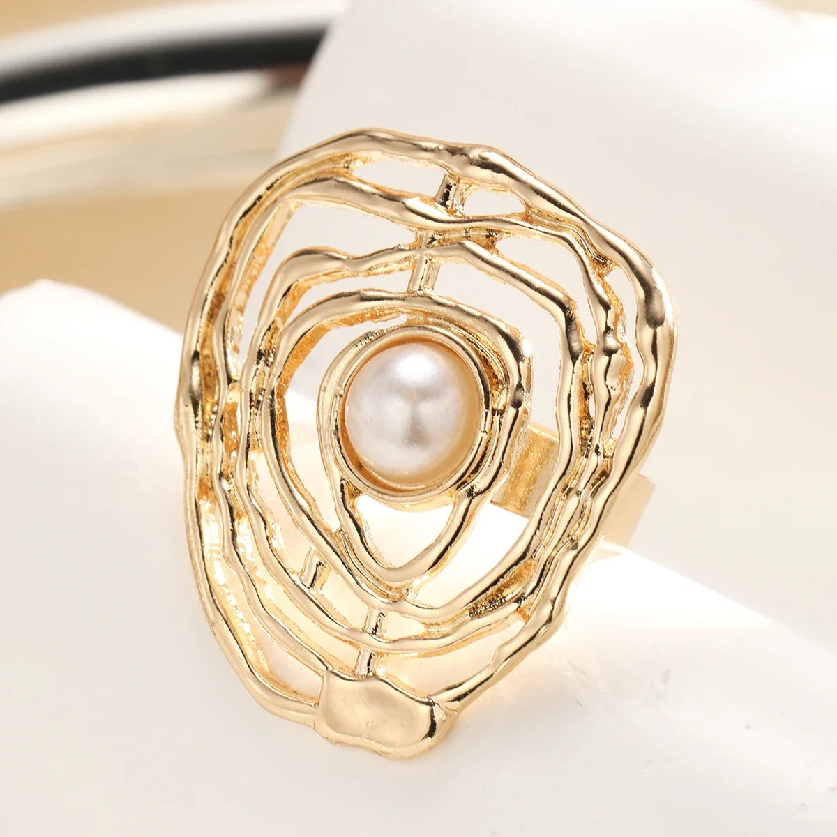 Fashion Exaggerated Flower Ring for Women Simple Gold Color Personality Design Double Lered Open Ring Retro Boho Jewelry Gifts