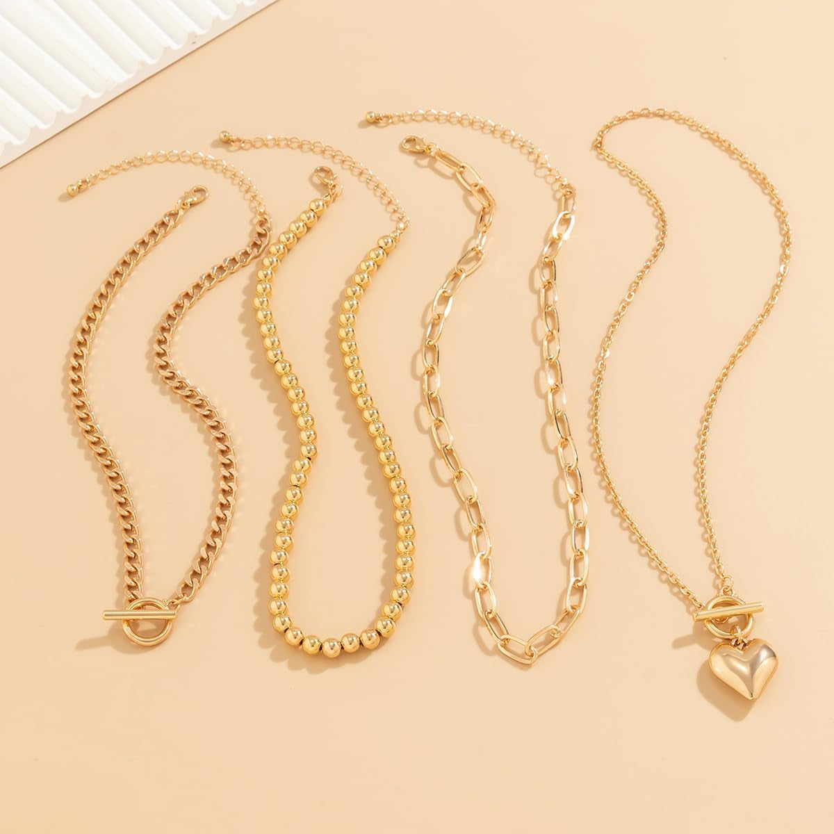 Layered Gold Necklace for Women Non Tarnish Chunky Gold Necklace Stack for Women Paperclip Chain Necklace for Women Retro Coin Medallion Heart Pendant Necklace Gold Jewelry Set