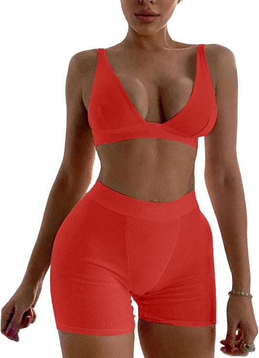 Workout Outfits for Women 2 Piece Seamless High Waist Leggings with Sports Bra Exercise Yoga Set